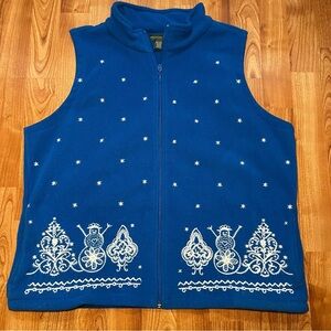 Blue Fleece Vest with Snowman Embroidery Womens XL